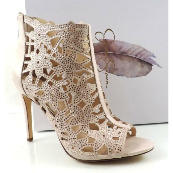 Women's Shoes Jessica Simpson Gessina Open Toe Heels Booties Nude Blush Size 10 - Picture 1 of 9